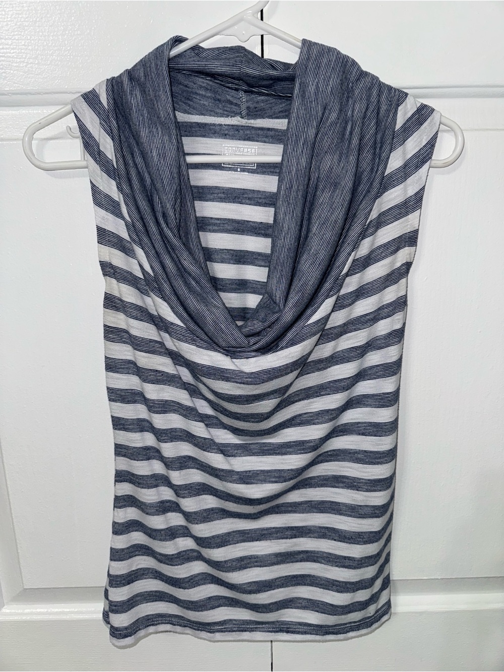 Converse One Star Womens Small Blue White Striped Cowl Neck Sleeveless Top
